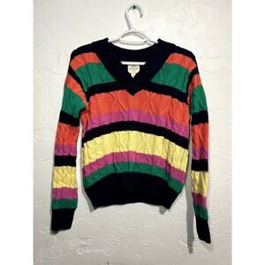 St Johns Bay stripe colorful cable knit sweater womens medium boho chic cozy y2k